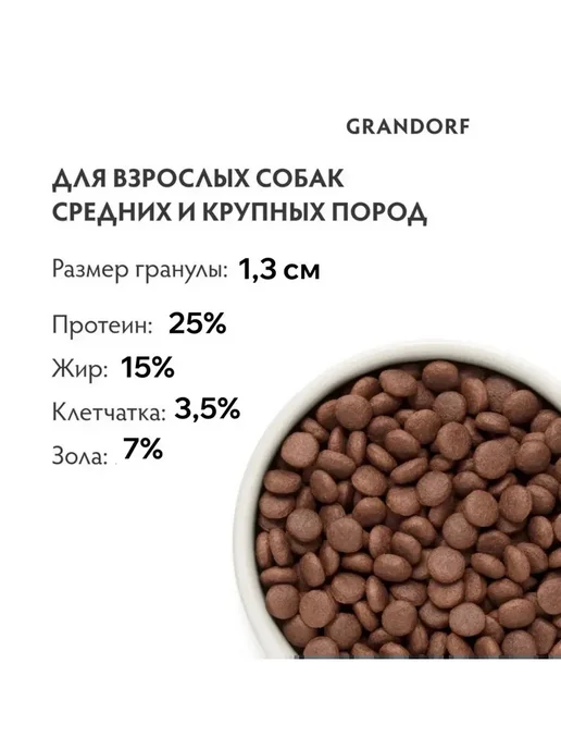 Сухой корм Grandorf' для собак, крупные, средние, индейка, ягненок, 20 кг, фото 4