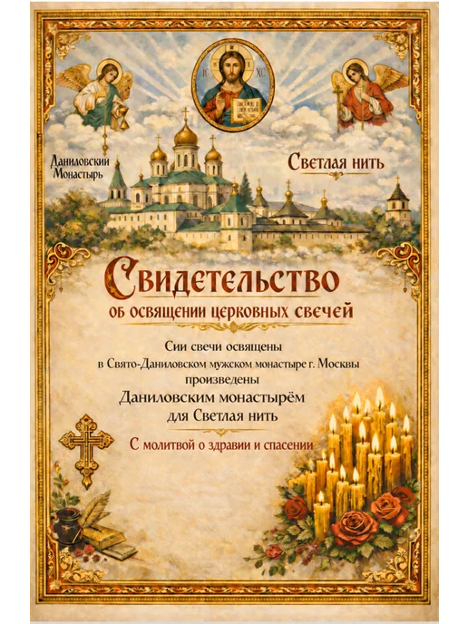 СВЕТЛАЯ НИТЬ Свечи церковные восковые освященные №60 пачка 40 штук, желтый, фото 3