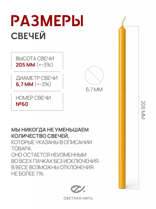 СВЕТЛАЯ НИТЬ Свечи церковные восковые освященные №60 пачка 40 штук, желтый, фото 7