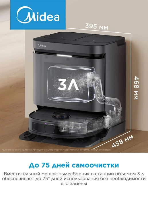 Midea Робот-пылесос V15 EVO ULTRA, влажная уборка, самоочистка, черный, фото 3