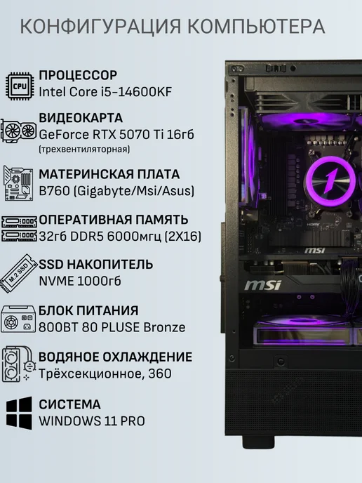 Techno РС Игровой компьютер Титан Intel Core i5-14600KF RTX 5070Ti, титан, фото 2