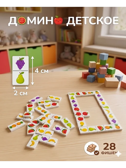 Владспортпром Домино детское Фрукты развивающая настольная игра для детей, белый, фото 2