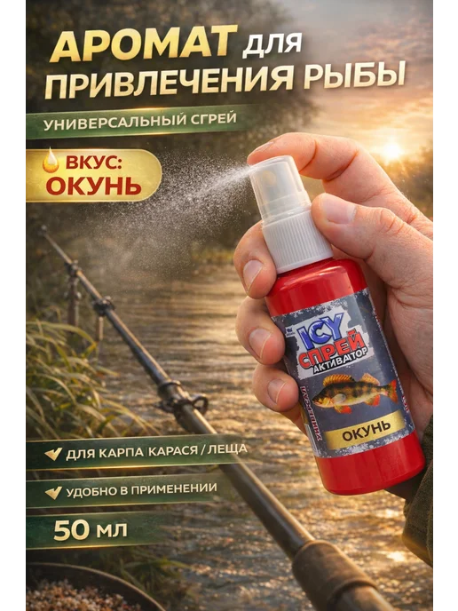 Спрей для рыбалки активатор клева "Окунь", аттрактант, Спрей для рыбалки активатор