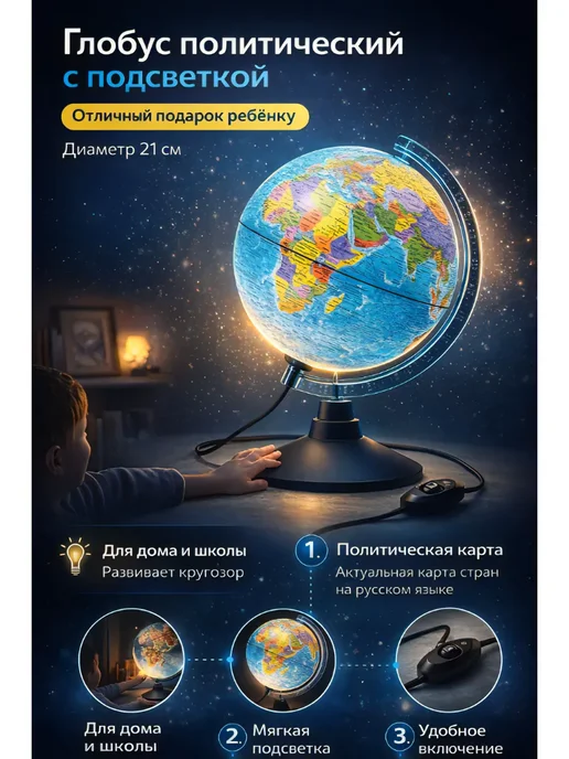 Глобус политический Globen, 21 см, c подсветкой, вариант, фото 2