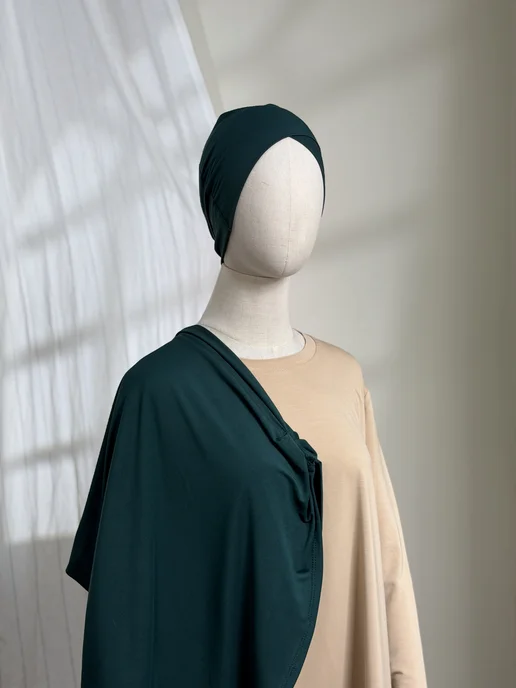 Muslima Style Готовый хиджаб двойка с бони в нахлест, зеленый, фото 2