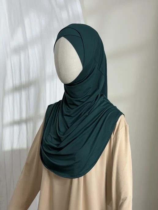 Muslima Style Готовый хиджаб двойка с бони в нахлест, зеленый, фото 3