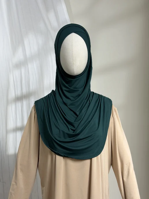 Muslima Style Готовый хиджаб двойка с бони в нахлест, зеленый, фото 4