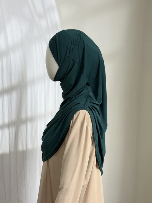 Muslima Style Готовый хиджаб двойка с бони в нахлест, зеленый, фото 6