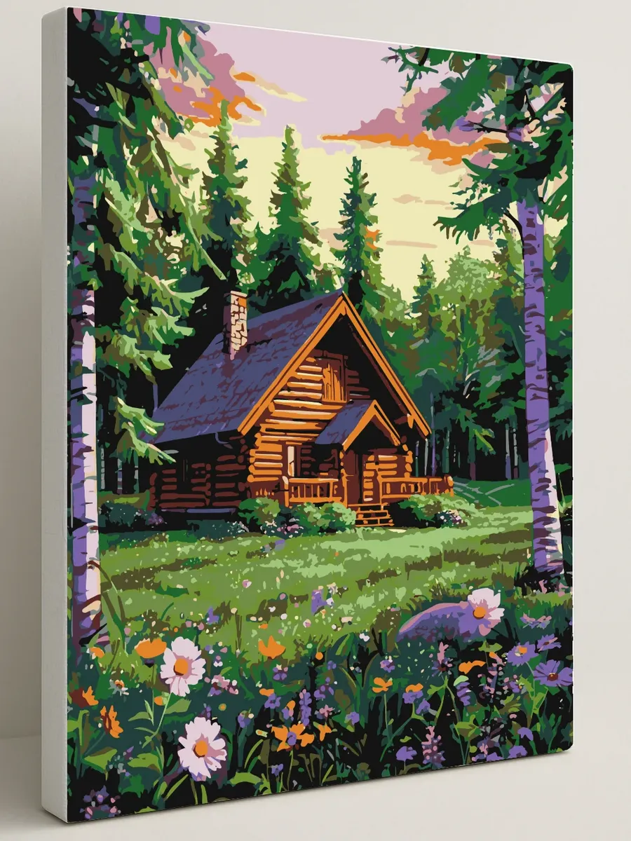 Картина по номерам - Домик из бруса в лесу — 40×50 см