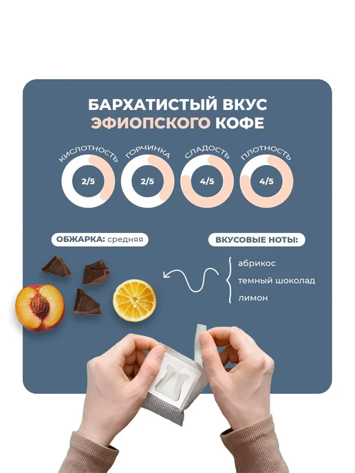 Стрелка кофе Дрип кофе молотый арабика 100%, Эфиопия Сидамо, 50шт х11.5г, 50 шт, 11,5 г, фото 2