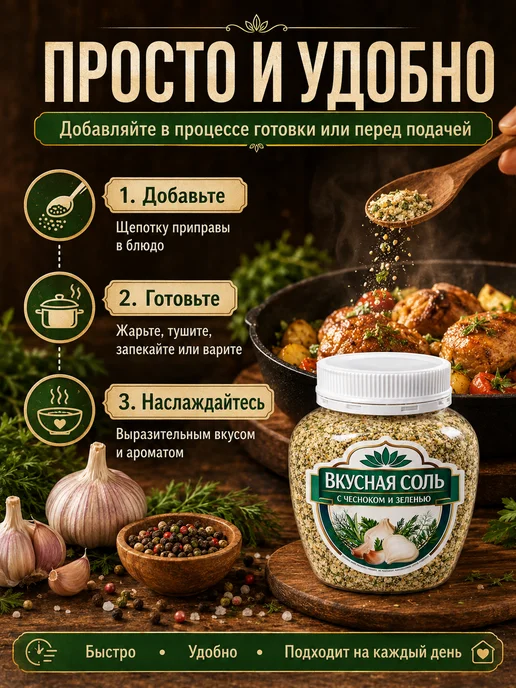 эм-1 Вкусная соль "С чесноком и зеленью", 1 шт. 400г, 1 шт, 400 г, фото 4