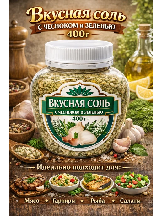 эм-1 Вкусная соль "С чесноком и зеленью", 1 шт. 400г, 1 шт, 400 г, фото 7
