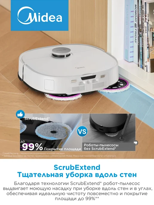 Midea Робот-пылесос V15 EVO ULTRA, влажная уборка, самоочистка, белый, фото 5