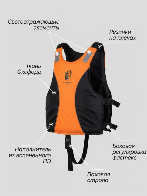 Poseidon Fish Жилет спасательный для сапборда, байдарки, каяка, черный, фото 2