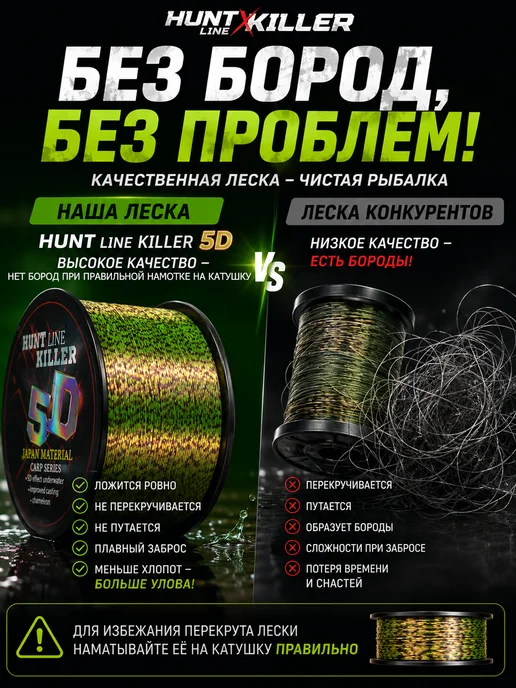 HuntKiller Леска рыболовная 150 метров 5д 0.18 мм, 150 м, фото 2