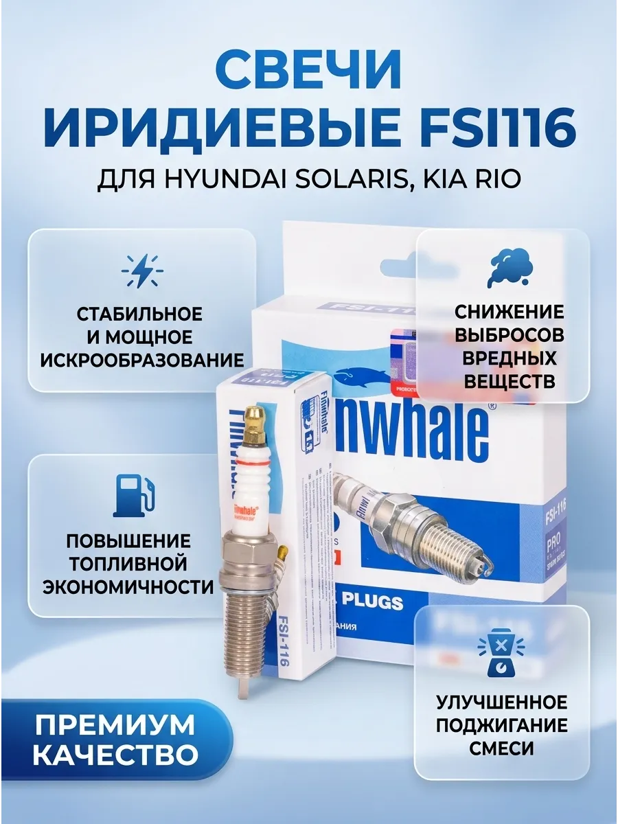 Свечи Hyundai Solaris (14-) Kia Rio (15-) (1.4/1.6) Finwhale (иридиевые) (4 шт в к-кт)