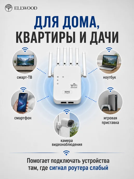 ELLWOOD Усилитель Wi-Fi сигнала репитер, белый, фото 4