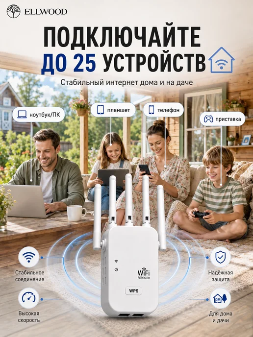 ELLWOOD Усилитель Wi-Fi сигнала репитер, белый, фото 5