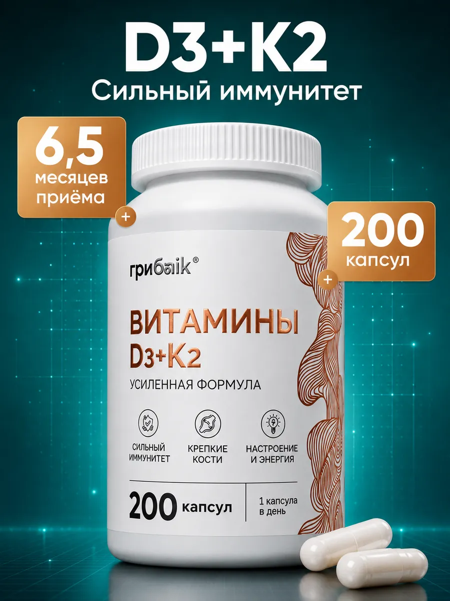 Витамины D3+K2 200 капсул