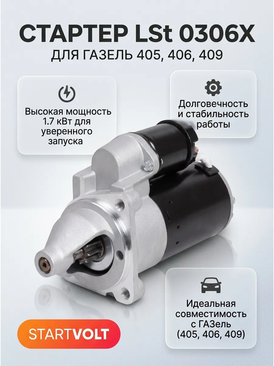 Стартер дв.406,405, Газель, УАЗ дв.409 редукторный (1.7 кВт) СтартВОЛЬТ (4шт)