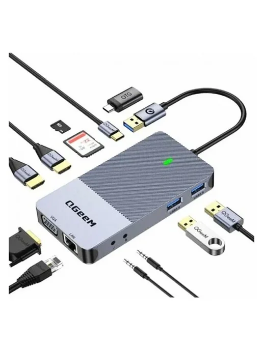KS-is Док станция KS-868 DisplayLink 11 в 1, серый
