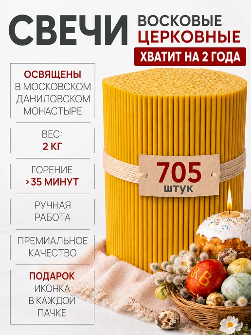 СВЕТЛАЯ НИТЬ Свечи церковные восковые освящённые №140 пачка 2 кг 705 шт, 2 кг, 705 шт