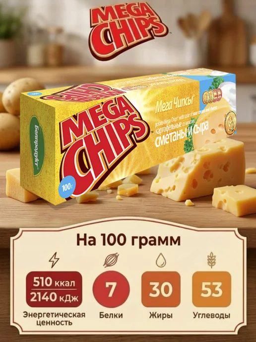 Mega Chips Чипсы вкус сметаны и сыра 100г, 4 шт, 8 шт, фото 3