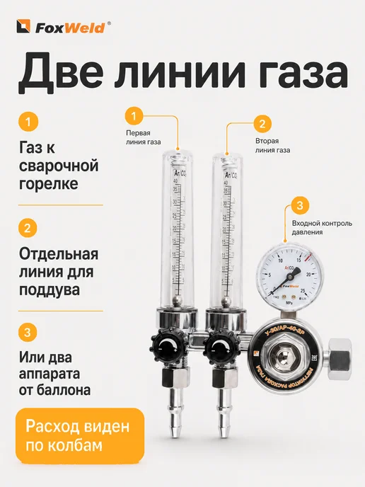 FoxWeld Регулятор расхода газа У-30 АР-40-2P, вариант, фото 2