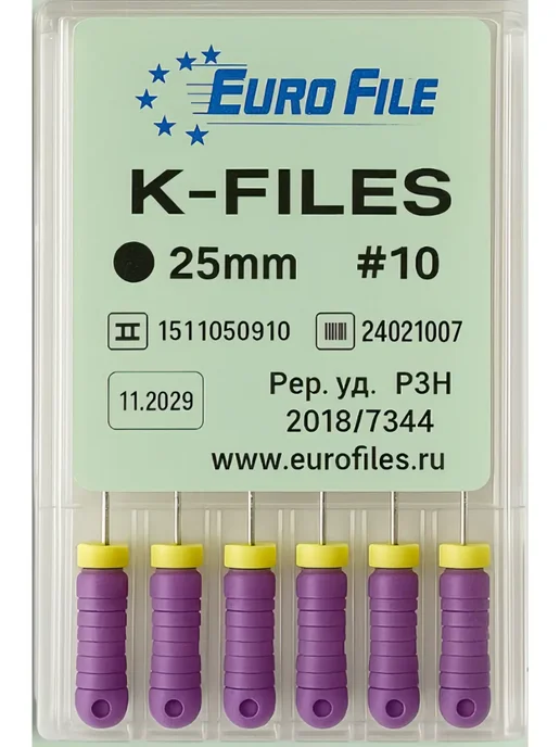 Eurofile K-Files стоматологический эндо инструмент 25мм №10, 6 шт, фото 3