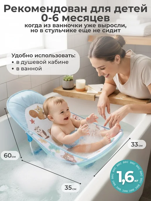 DОМОВИТА Шезлонг горка для купания новорожденных, голубой, фото 2