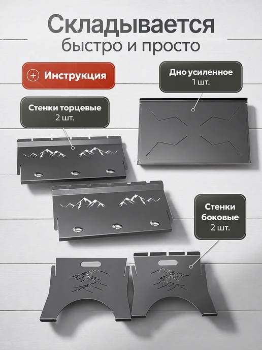Мангал для шашлыка разборный ШефГрадус, 40х28х25, 40x28x25, фото 2