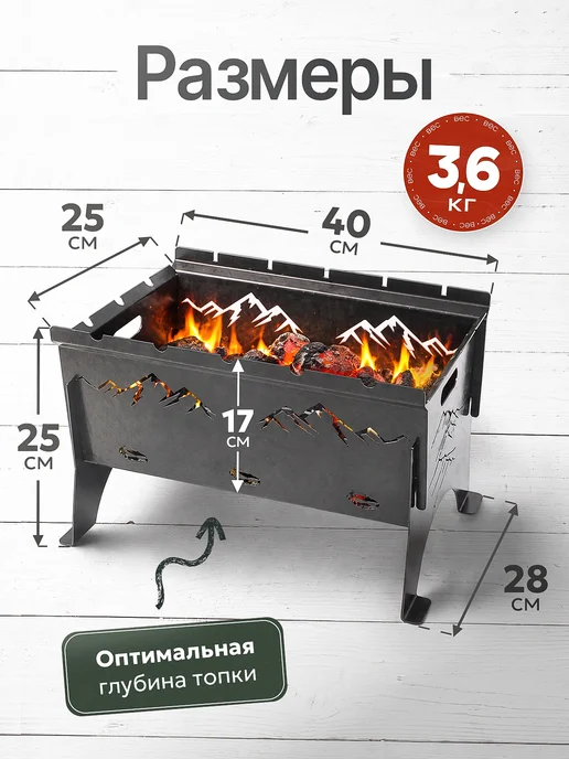 Мангал для шашлыка разборный ШефГрадус, 40х28х25, 40x28x25, фото 3