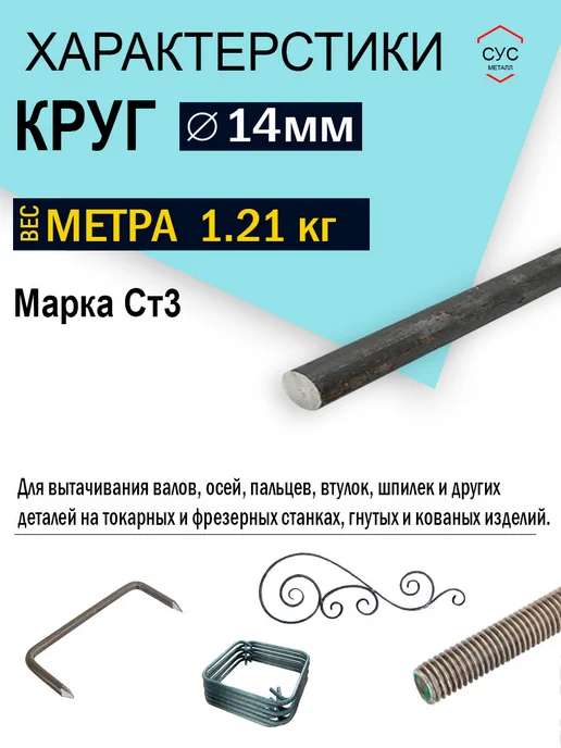 Пруток стальной круг 14мм, длина 1,0 метр, 1 м, фото 2