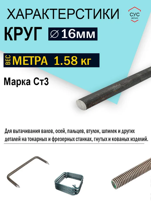 Пруток стальной круг 16мм, длина 1,0 метр, 1 м, фото 2