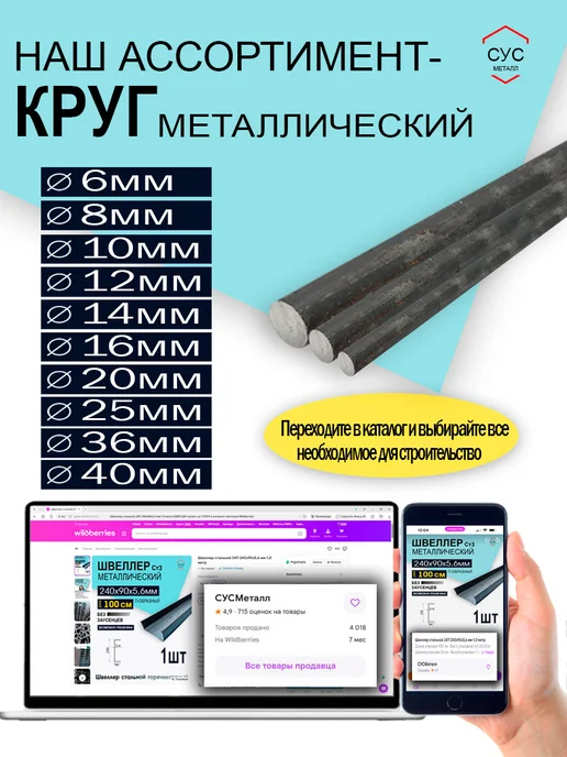Пруток стальной круг 10мм, длина 0,5 метр, 0,5 м, фото 3