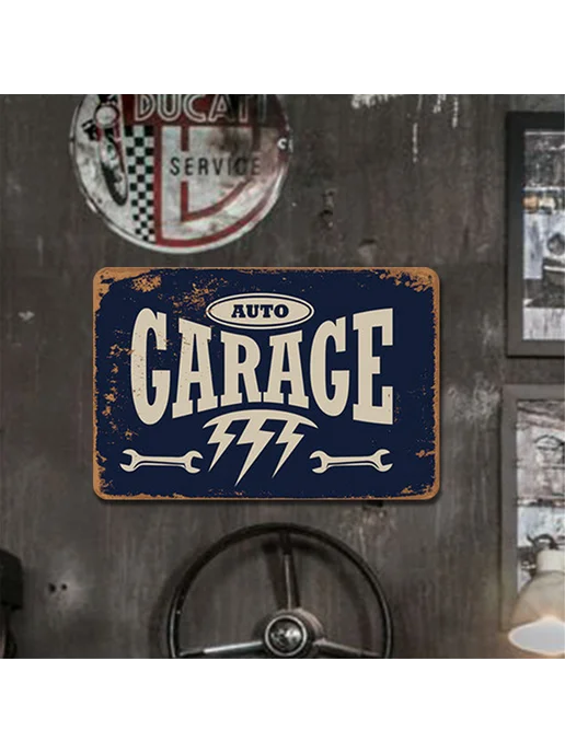 Винтаж Метал. табличка гараж 2D, декор на стену 40x30см, 40x30 см, фото 5