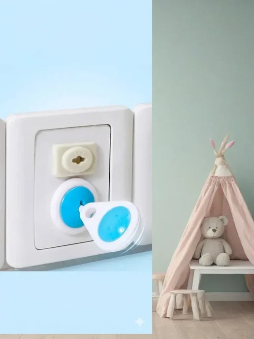 энесай02 Заглушки для розетки с ключом 6 шт от детей, 6 шт, фото 4