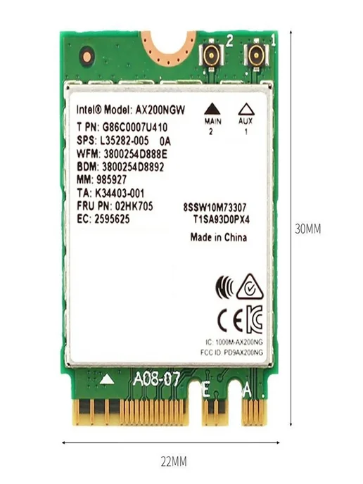 Intel Wi-Fi адаптер Wi-Fi 6 AX200, 2230, 2x2 AX+BT, 3000 Мбит с Bluetooth, фото 5