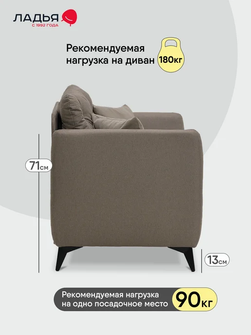 ЛАДЬЯ Кушетка Тиволи_2 148х76х89 см, велюр бежевый, 76x89 см, коричневый, рогожка, фото 4