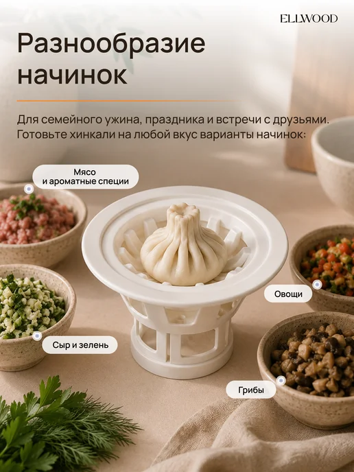 ELLWOOD Хинкальница - аппарат для лепки хинкали - пельменница, серый, фото 7
