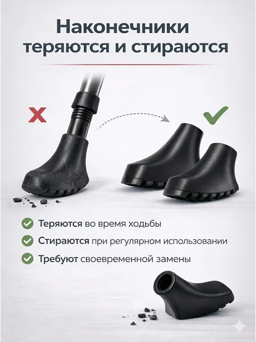 Ergoforce Наконечники для скандинавских палок полимерные башмачок, черный, фото 2