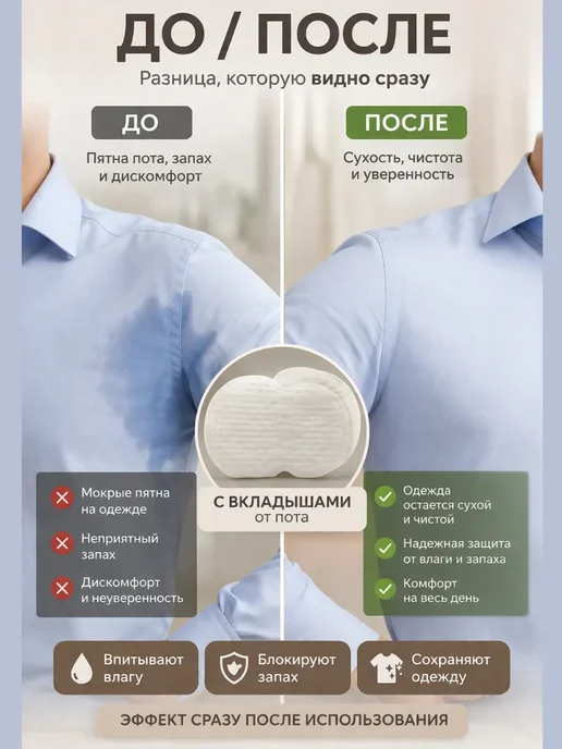 альма8 Вкладыши от пота для подмышек самоклеящиеся прокладки для од…, 10 шт, фото 2