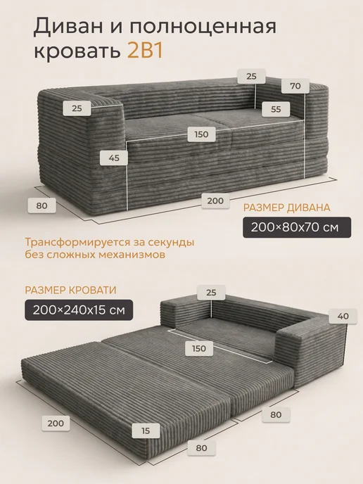 Bubble Bag Диван кровать раскладной бескаркасный двухспальный Тедди, серый, фото 2