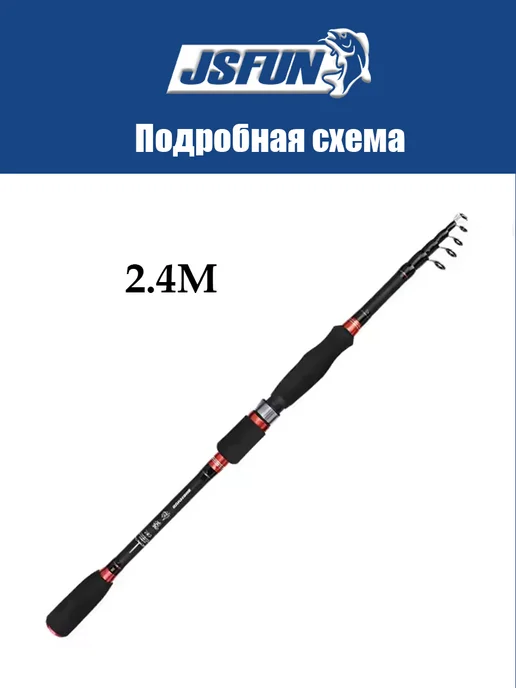 Телескопическое спиннинговое удилище карбоновое, черный, фото 6