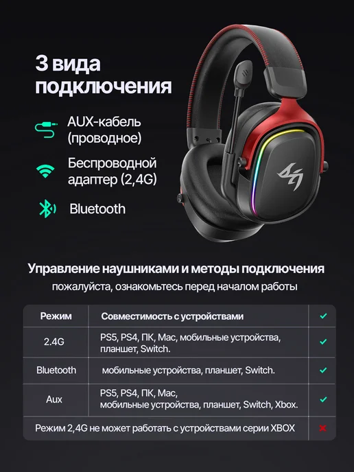 AEGIS Наушники игровые беспроводные с микрофоном, черный, фото 3