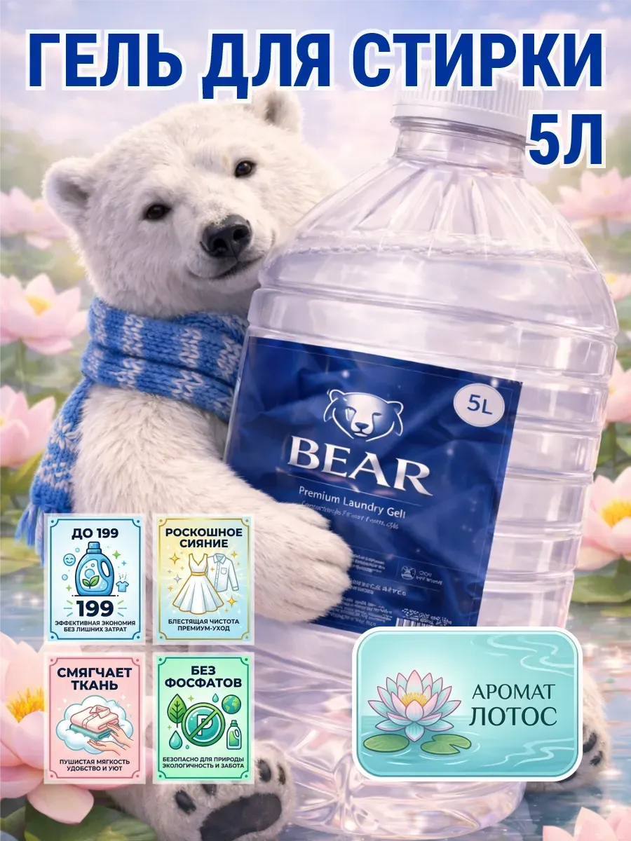 Гель для стирки BEAR 5 л аромат лотос