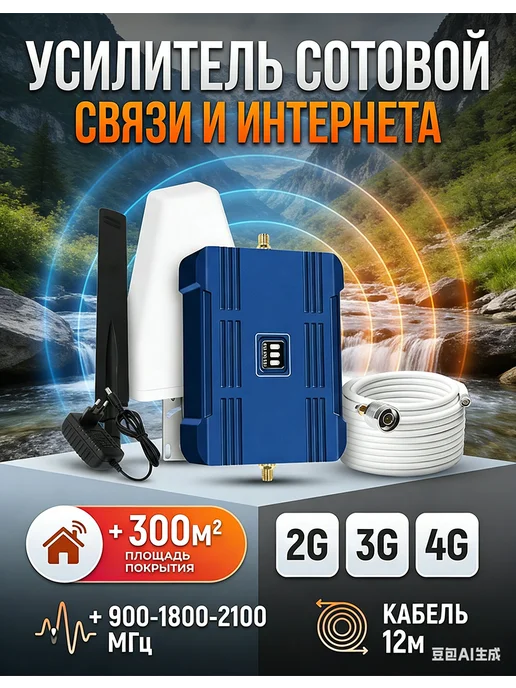 Усилитель сотовой связи и интернета LTE 900-1800-2100 МГц, серый