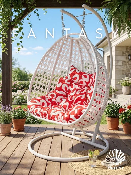 Подвесное кресло кокон PLEASURE из искусственного ротанга, белый
