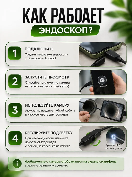 нисо333 Эндоскоп для смартфона камера гибкая с подсветкой бороскоп, вариант, фото 3