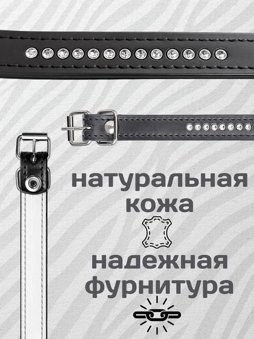 LuckyDog Кожаный ошейник для собак со стразами, черный, фото 2